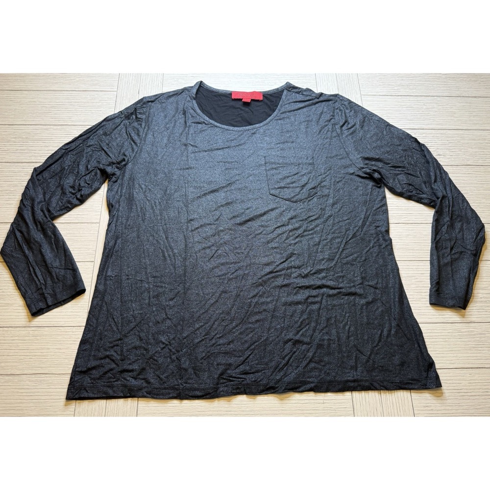 Belle Gray By Lisa Rinna Women's sz L Long Sleeve Black Shimmer Pocket T Shirt